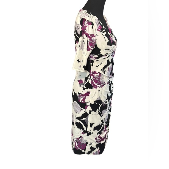 Ralph Lauren Women's Faux Floral Wrap Midi Dress V-Neck Jersey Stretch EUC Sz 10 - Picture 4 of 16
